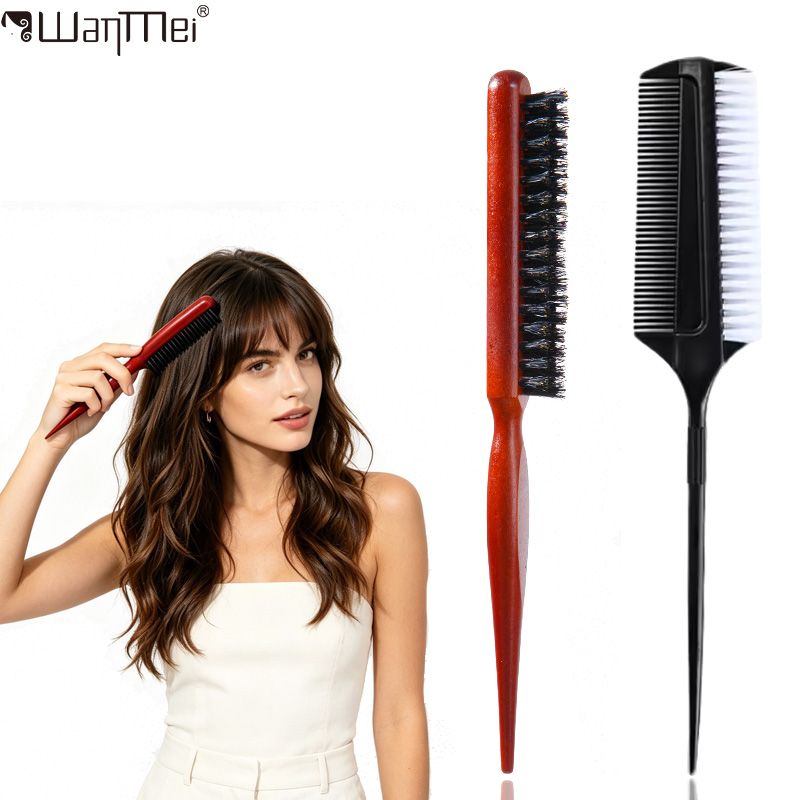 Brush Bristle Set - 2個入りプロ用ヘアスタイリングブラシセット、猪毛ティーシングブラシ、両面エッジコントロールコーム、もつれ解消サロンヘアスタイリング用