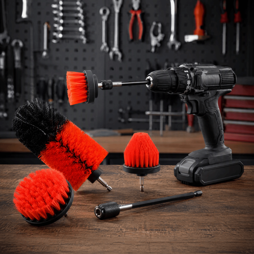 Brush Bristle Set - 5個入り丸型ブラシヘッドドリルブラシアタッチメントセット ナイロン毛延長ロッド パワースクラバーブラシキット 多目的