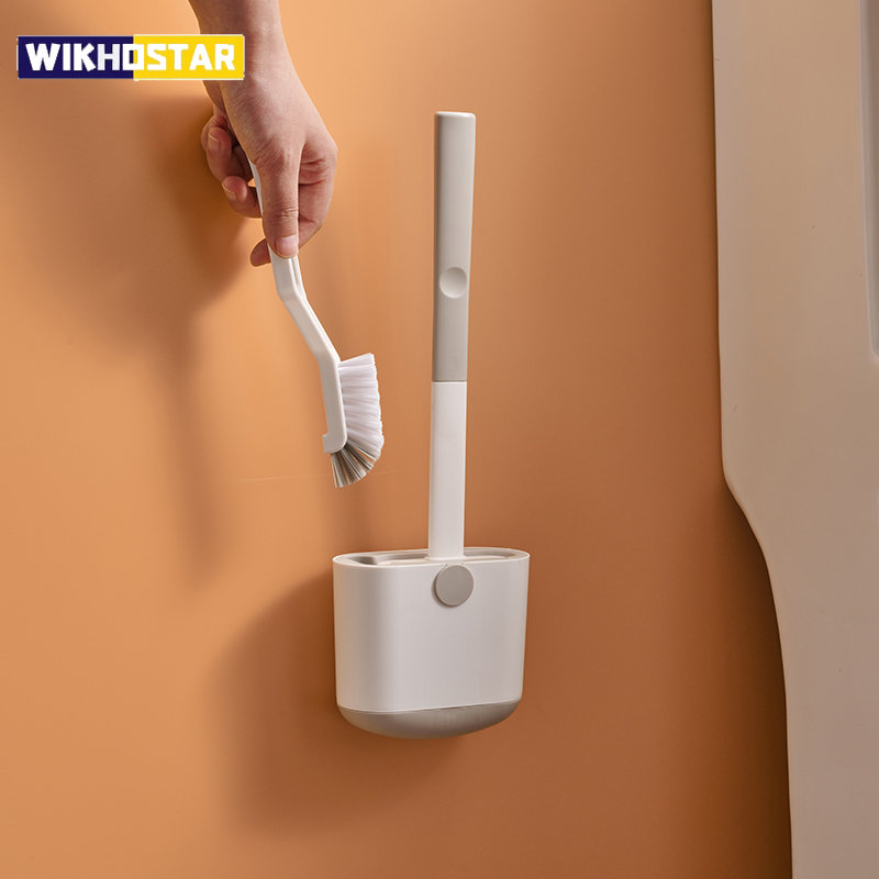 Brush Bristle Set - WIKHOSTAR トイレブラシセット壁掛けトイレブラシ排水ホルダー付きシリコーンフラットヘッド柔軟な柔らかい毛クリーニングブラシ