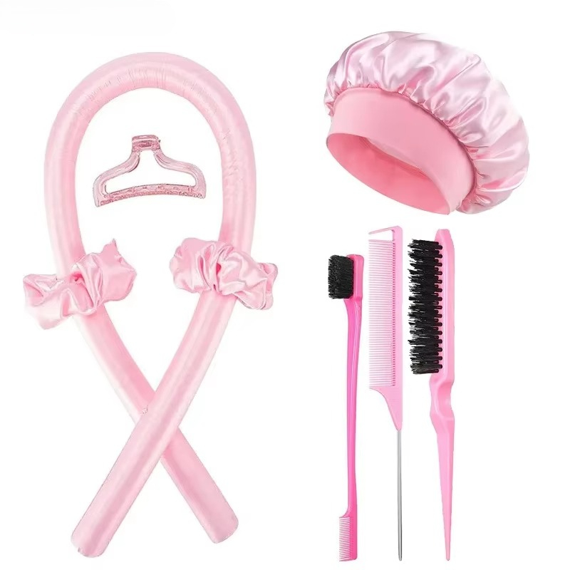 Brush Bristle Set - 8個入りノンヒートカーリングアイロンセット、ナイトキャップヘアローラーセット、レイジーヘアカーラー、ヘッドバンドヘアローラー、ブリストルブラシ、ヘアスタイリングツール