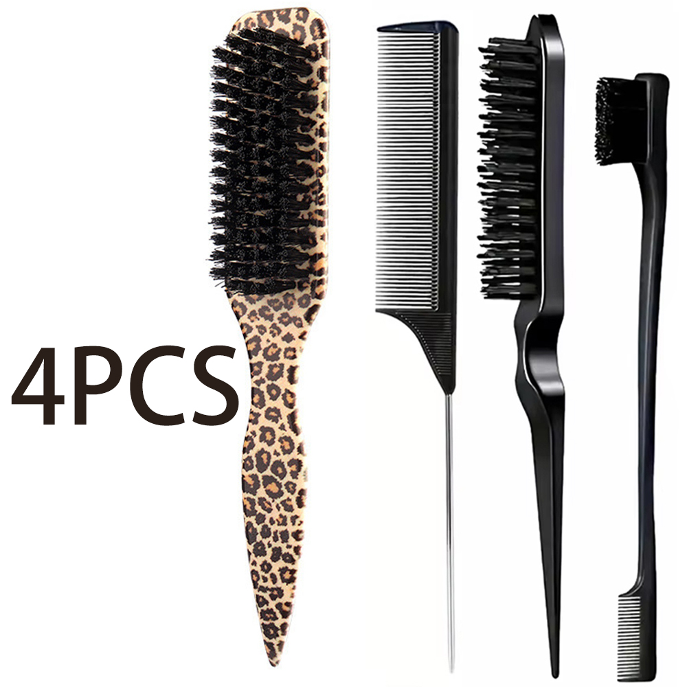 4本セットの猪毛スリックバックヘアブラシセット、ポニーテール - Brush Bristle Set のレビューと価格